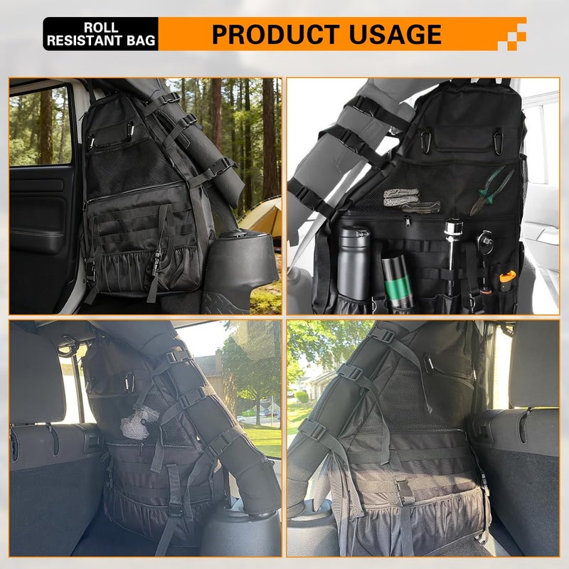 KMFCDAE Roll Bar Storage Bag for jeep Wrangler Multi-Pockets Saddle Bag Cargo Storage Tool Kit Organizer Universal Compatible with 1997-2023 Wrangler All Models 4 Door (Dont Fit for 2-Door) - Image 5